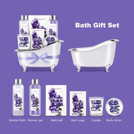 Gift Set for Women Body & Earth Gifts Set Lavender Gift Baskets For Women Bath Sets with Bubble Bath Body Lotion Scented Candle Valentine‘s Day Gifts