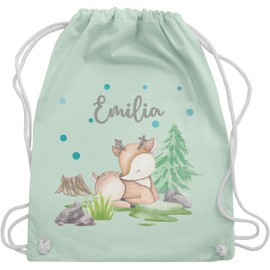 Geschenk mit Namen personalisiert by Shirtracer - Gym Bag Backpack - Forest Animal Deer Deer, 01 Pastel Green