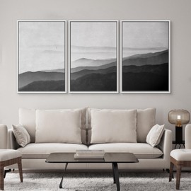 SIGNWIN Framed Canvas Print Wall Art Side of Mountain in Mist Nature Rocky Cozy Neutral Minimalism Contemporary Black and White for Living Room, Bedroom, Office - 24"x36"x3 White