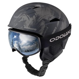Odoland Ski Helmet with Ski Goggles for Skiing and Snowboarding, Adjustable Size, with Ear Muffs for Men, Women and Teenagers