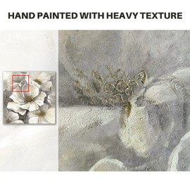 Flower Canvas Wall Art Painting: Modern Abstract Floral Picture Textured Gold Foil Print Bedroom Blossom Botanical Artwork Decor for Living Room 24x24