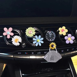 7 Pcs Cute Daisy Air Vent Clips, Flower Car Air Fresheners Vent Clips Cars Diffuser Vent Clip Charm Cars Decoration for Women Cute Interior Decor Flower Car Accessories + Sunflower Mask Hook