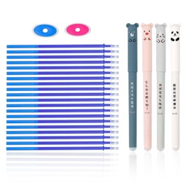 LWLWA Erasable Ballpoint Pen, Pack of 4, Blue, 0.35 mm, 20 Gel Pen Refills, Plastic Shell, Erasable Pen, Suitable for School Supplies, Office Supplies, Writing and Drawing
