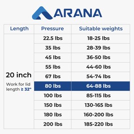 ARANA Gas Struts 20 inch 80LB Gas Springs Shocks with Mounting Brakckets, 20" 356N Gas Props Lift Support Struts for RV Bed Hatch Queen Bed Trap Door Floor Hatch Storage Box Lid, 2Pcs
