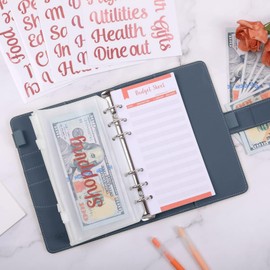 SKYDUE SKYDUE A6 Budget Binder, Money Organizer for Cash with 8pcs Zipper Envelopes,12pcs Expense Budget Sheets & 24 Rose Gold Sticky Labels, Money Saving Binder for Budgeting