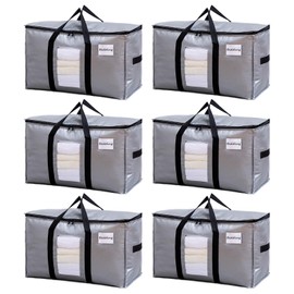 TAILI Extra Large Moving Bags, 6 Pack Silver Heavy Duty Totes For Storage with Visible Window, Wrap Around Handles, Space Saving Storage Bags for Moving Supplies, Alternative to Moving Boxes