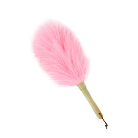 iHUFeather Lambswool Duster 14'' Length Solid Wooden Handle Leather Hang Strap for Cleaning Ceiling Fans Window Blinds Computer Furniture Figurines TV Natural Feather Duster,Pink