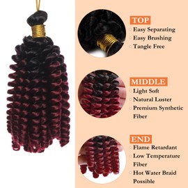 S-noilite Jamaican Bounce Crochet Hair 6 inch,Jumpy Wand Curls Short Pre Looped Curly Crochet Braids Hair-Extension Synthetic for Black Women,3 pack 180g,Black to Charm Red