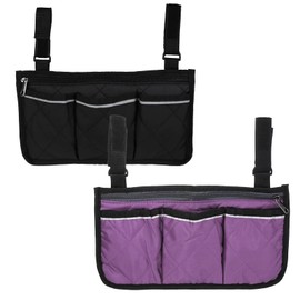 2 Pieces Wheelchair Bag Rear Wheelchair Bag Wheelchair Accessories Wheelchair Bag Armrest Bag for Walker Hanging with Reflective Strips Suitable for Walking Aids (Black + Purple)