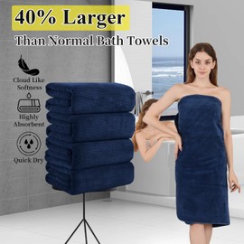 8 Piece Bath Towel Set |2 Oversized Large Bath Sheet,2 Hand Towels,4 Washcloths| Soft Luxury Towel Set for Bathroom Hotel,Highly Absorbent Quick Dry 600GSM Bathroom Towel Collections Navy Blue