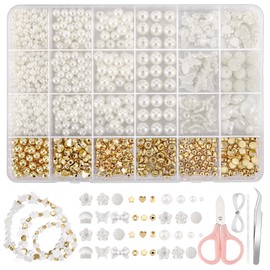 Draupnir White Bead Set, Bead Bracelets Make Yourself, White Beads for Threading Adults, DIY Bracelet Jewellery Making Kit Gifts for Girls for Christmas, Parties, Easter, Holidays