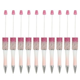 PATIKIL Diamond Beadable Pens, 10 Pcs Gradient Plastic Black Ink Bead Pen Creative DIY Ballpoint Pens for Teacher Office DIY Crafts Party Decorations Handmade Supplies, Red/White/Pink