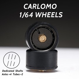 WAVEIST Carlomo 1/64 Scale S-Class Alloy Wheels Rubber Tires with Axles Detail Up Kits (4pcs/1 Kit) Modified Parts for 1/64 Diecast Model Cars (S09-F)