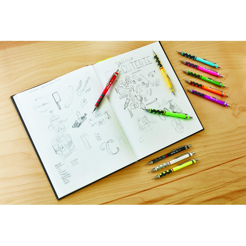 rOtring Tikky Mechanical Pencils, HB 0.35 mm, Burgundy Barrels, 12