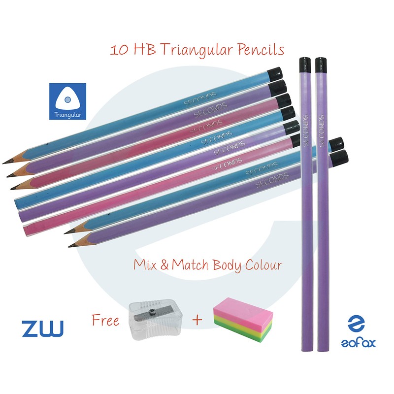10 x Premium Quality Triangular Pencils Break Resistant With Eraser