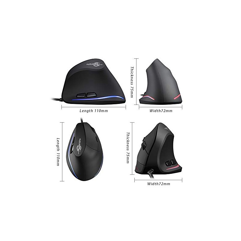 Vertical Mouse, Zelotes Ergonomic Mouse,3200DPI LED Optical USB Wired Mouse,6