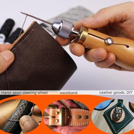 Maeysiph 24 Pcs Sewing Awl Kit, Portable Awl Tool with Scissors, Tape, Measure, Screw Driver, Leather Stitching Needles, Wax Wire, Leather Repair Kit for Furniture, for DIY Craft