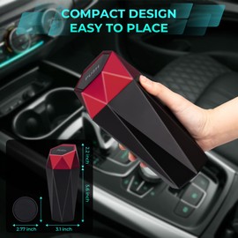 Tecfino Car Trash Can with Lid, Diamond Design Mini Cup Holder Trash Can for Car, Portable Automotive Car Garbage Bin for Car Office Home Use, Red