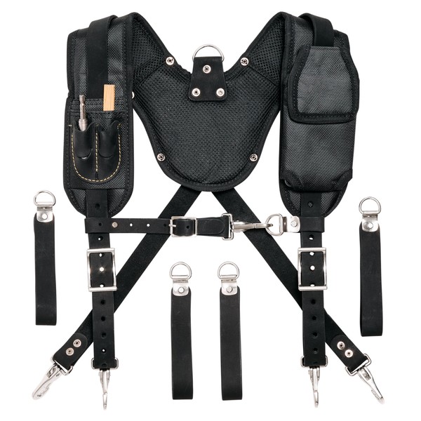 FESA Leather Tool Belt Suspenders with Breathable Mesh Padding, Front