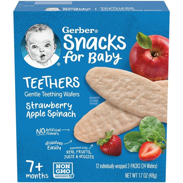 Gerber,Teething Wafers, Strawberry Apple Spinach, 1.7 oz - Producto Original