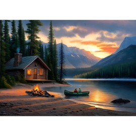 Blueforest - Scenic Mountain Lake Cabin Landscape - 500 Piece Jigsaw Puzzle for Adults Challenging Puzzle Perfect for Game Nights - Finished Puzzle Size is 21 x 15 inch