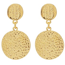 Women's Double Round Geometric Dangle Drop Earrings Hammered Textured Disc Circle Statement Dangling Earring Fashion Jewelry for Gold