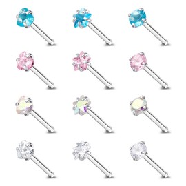 ZeSen Jewelry 9-12pcs 20g Surgical Stainless Steel Nose Studs, Stainless Steel