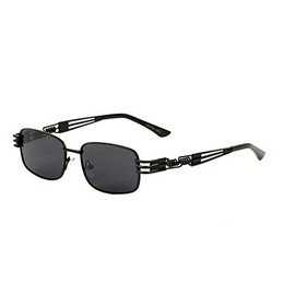 Sicario Slim Rectangular Classic Luxury Sunglasses (Black Metallic Frame, Black)