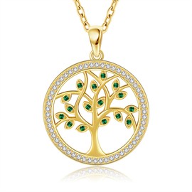 AXOMY Tree Of Life Necklace 925 Sterling Silver Gold Tree Of Life Jewelry Gift For Women, Sterling Silver, No Gemstone