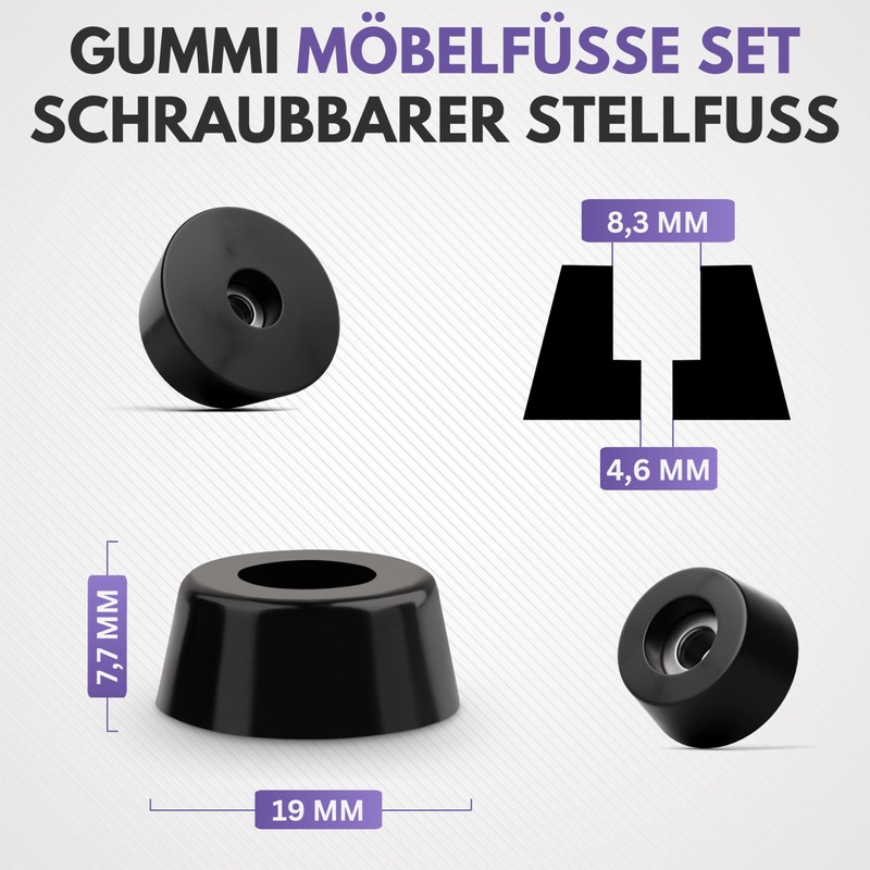 Filzada® 50x Gummipuffer/Anschlagpuffer 19x8mm- Gummifüße Schraubbar - Türstopper Gummi -