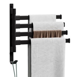 Felenny Wall Mount Swivel Towel Rail, Aluminum Alloy Bathroom Towel Swing Holder, No Drilling Towel Rail with 4 Swivel Bars, Tea Towel Holder for Kitchen