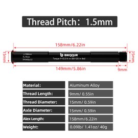 BIKQQUR Bicycle Front Hubs Thru Axle for RockShox Fork, Aluminum Alloy Quick Release Mountain Bike Front Fork Thru Axle Skewer for Rockshox Hubs, Black (15 x 100mm/ 110mm)