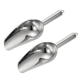 sourcing map 2pcs Metal Ice Scoop, 9.8" x 3.5"Stainless Steel Ice Scooper for Kitchen Party Bar Wedding Use, Silver