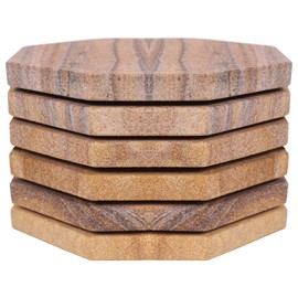 Marbco Sandstone Water Absorbent Hand Crafted Octagon Coasters for Drinks- Set of 6-4 inches Wide Thirsty Stone bar/Drink Coasters Made from Real Solid Stone (Without Holder, Set of 6)