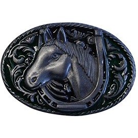 BELTINGER Belt Buckle Horse Head with Horseshoe 4.0 cm Buckle Interchangeable Buckle Belt Buckle for Riding Outfit, Antique silver