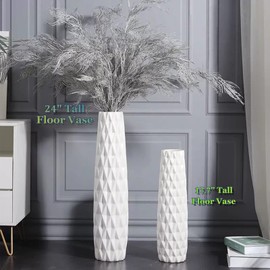 White Floor Vase 18 Inches Tall, Decorative Table Ceramic Vase for Living Room, Stable Flower Holder with Pineapple Shaped Texture for Home Décor Dried Flower Arrangement Housewarming Office
