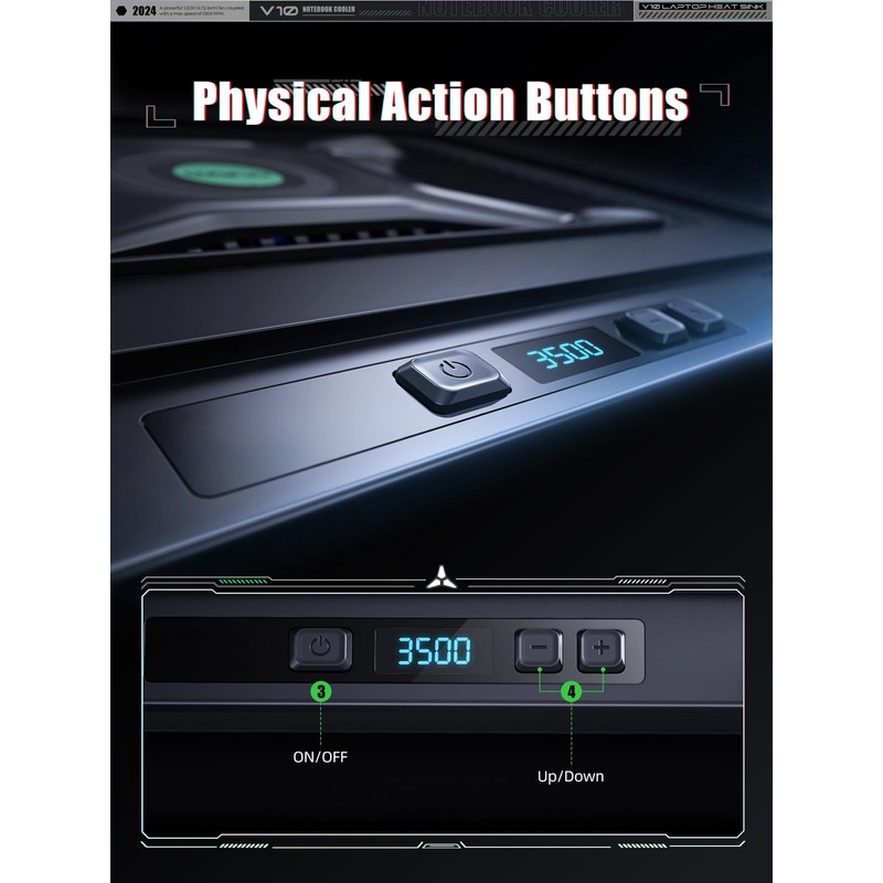 llano Laptop Cooler, Gaming Laptop Cooling Pad with 3500RPM Turbofan,