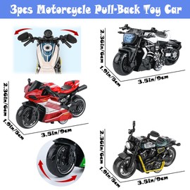 SIEBOLD Pack of 3 Motorcycle Toys for Children, Simulation Motorcycle Model, Pull Back Motorcycle Toy, for Children, Lntellectual Toy, Christmas, Birthday Party Gifts (3 Styles)
