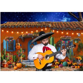 LTLYH Mexican Fiesta Backdrop 7x5ft Day of The Dead Photography Background with Cactus Marigold and Guitar Décor for Cinco de Mayo Dia de Los Muertos, Mexican Theme Party Decorations 338
