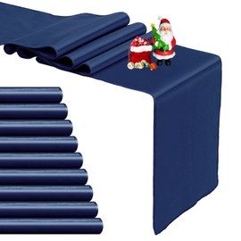10-Pack Navy Blue Satin Table Runner 12 x 108 Inch Long Bright and Smooth Silk Fabric Table Runner for Wedding Banquet Birthday Party Decoration