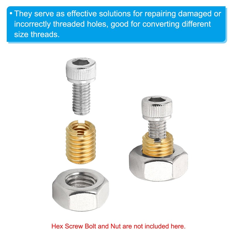 PATIKIL Brass Threaded Repair Insert Nut, 5 Pcs M8x1.25 Male