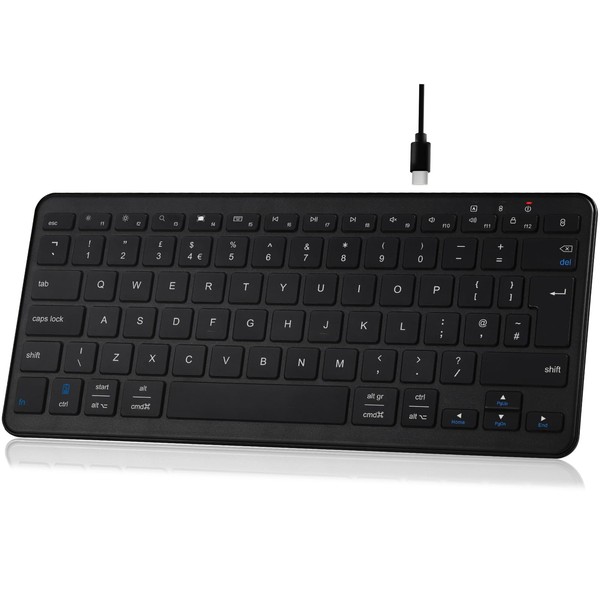Qulose Bluetooth Wireless Keyboard, Mini Keyboard Rechargeable USB-C with Media
