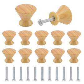 UFURMATE 12Pcs Plastic Wood Grain Drawer Knobs Pulls Round Cabinet Knobs Single Hole Cabinet Pull Handle for Drawer Cupboard Door Wardrobe Furniture (Light Color)