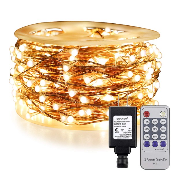 ER CHEN LED String Lights Plug in, Warm White Copper Wire Starry Fairy Lights Decorative Lights with Adapter for Christmas Party Wedding(165ft/50m 500LED )