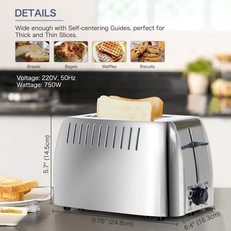 prepAmeal Toaster 2 Slice Stainless Steel Bagel Toaster Extra Wide
