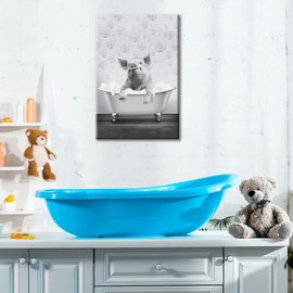 Funny Animal Pictures Wall Art Framed Art Artwork Prints Pig Take Shower on The Bathtub Bubble Painting on Canvas Gallery Wrapped for Home Bathroom Bedroom Decoration 8x12inch (20x30cm)