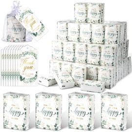 100 Packs Wedding Tissues Happy Tears Tissue Packs for Wedding Guests Favors Facial Travel Size with 100 Thank You Cards and Organza Bags Welcome Bag Stuffers