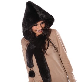GIZZY® Ladies Faux Fur Hood with Pom Poms. (Black)