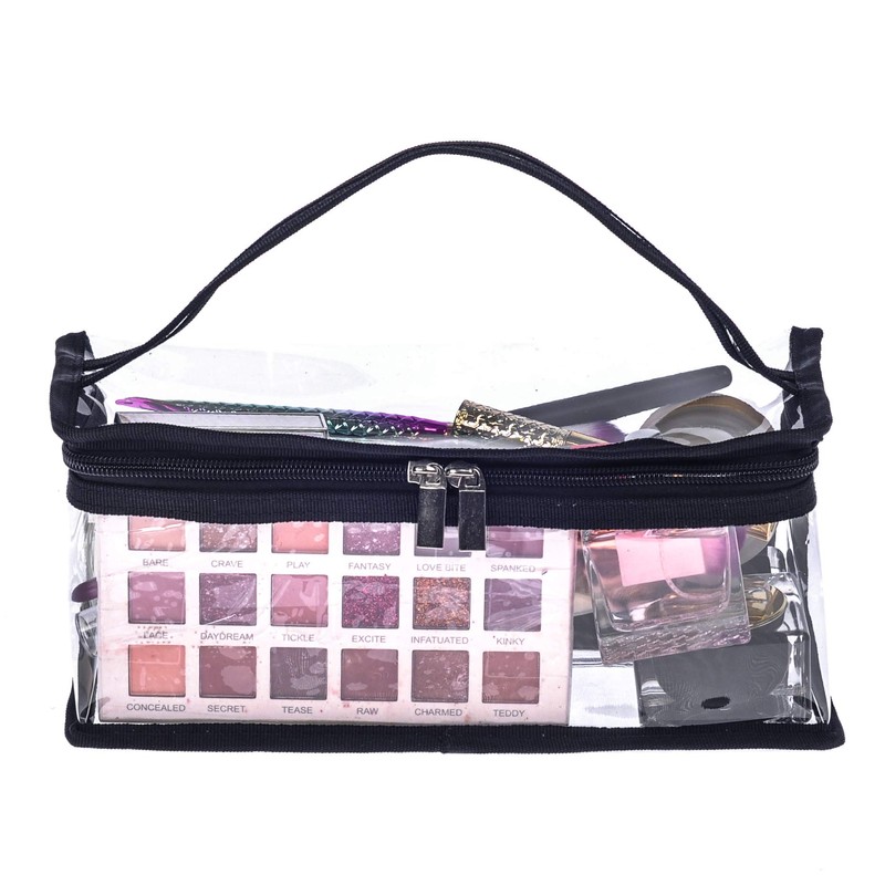 Pequeña bolsa rectangular de PVC transparente para maquillaje, organizador de