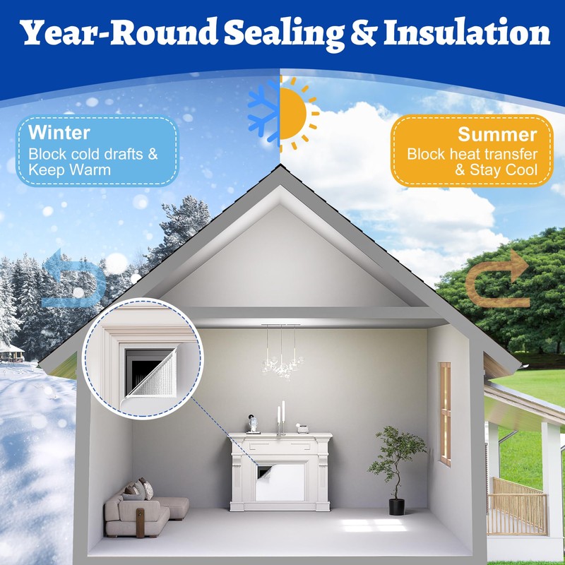 Wintcomfort Fireplace Cover, 3-Layer Insulation Fireplace Draft Blocker with Strips,